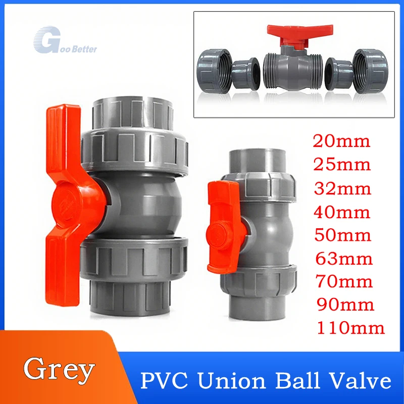 

1PCS 20/25/32/40/50/63/75/90/110mm Grey PVC Pipe Union Valves Fittings Ball Valves Garden Irrigation Adapte
