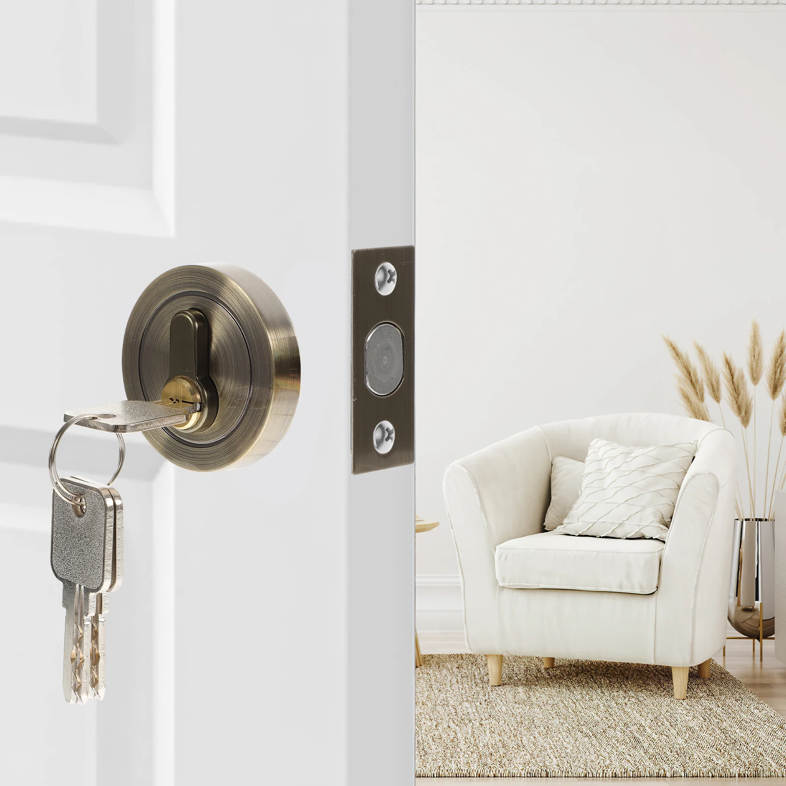 

Circular Door Lock Interior Round Deadbolt Bedroom Locks Metal Security Zinc Alloy Handle