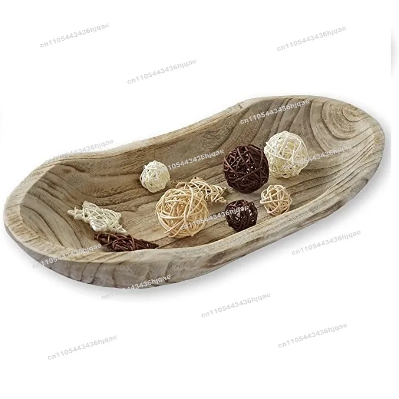 European and American Style Wooden Plate Hand-carved Rustic Long Wood Dough Bowl Decorative Wood Dough Bowl Farmhouse