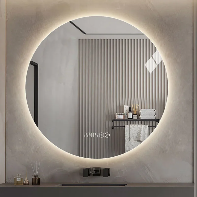 Smart Bathroom Bluetooth Decorative Mirrors Lighting Toilet Large Bath Mirrors Round Touch Led Espelho Grande Decoration Home