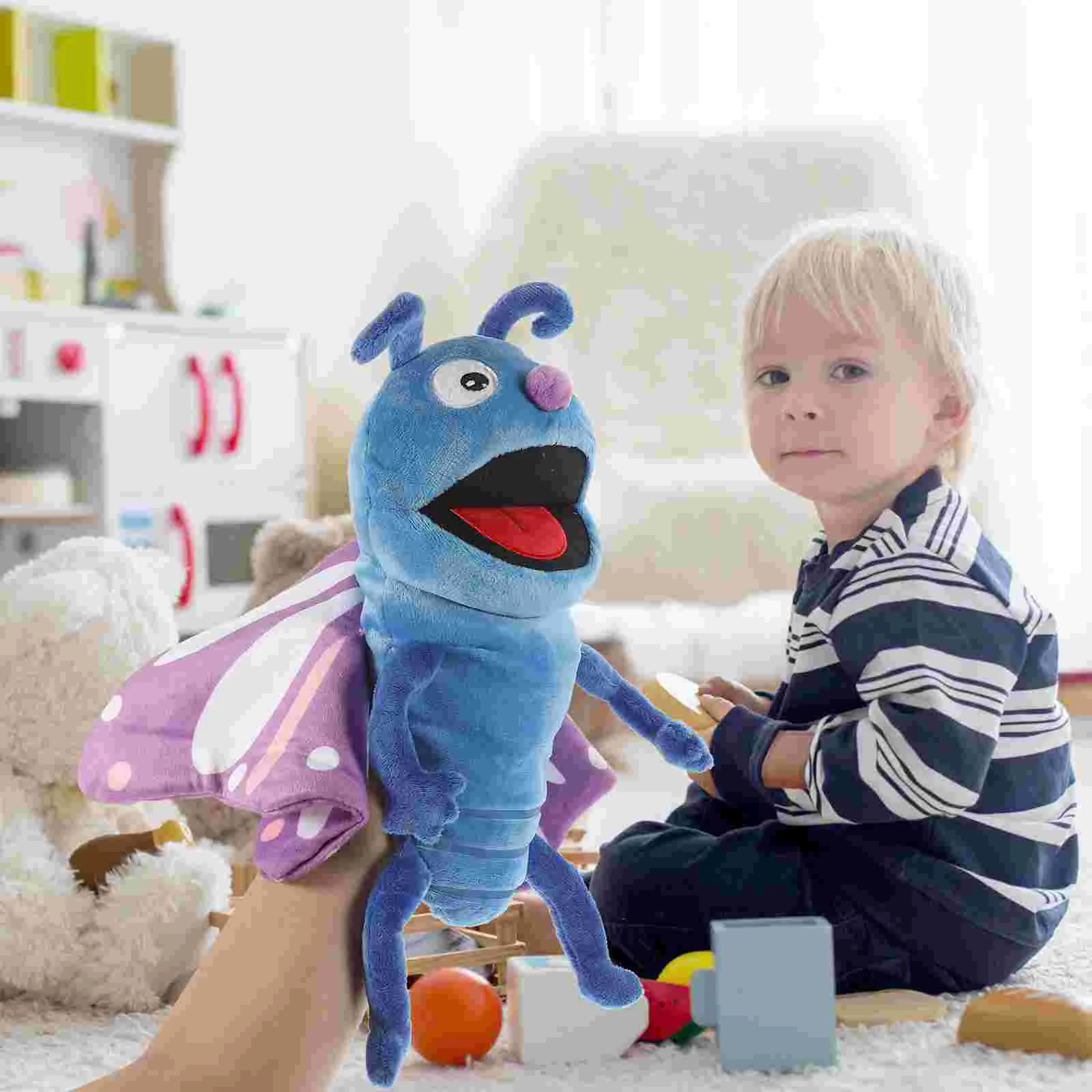 Marionnette à main papillon pour enfants, jouets pour enfants, animaux de dessin animé, marionnettes interactives, peluche pour raconter des histoires