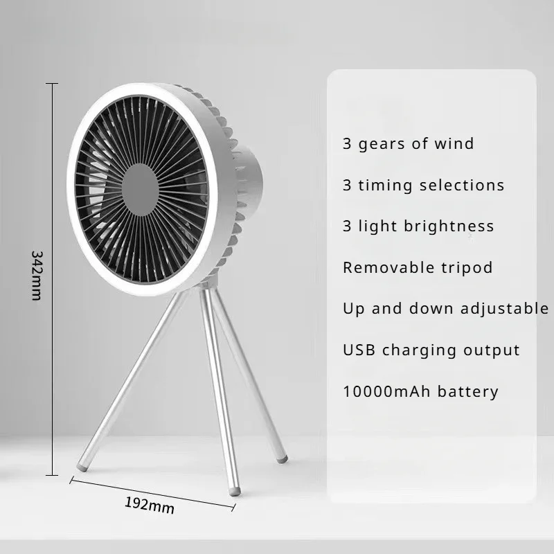 พัดลมตั้งแคมป์พร้อมไฟ10000มิลลิแอมป์ต่อชั่วโมงพัดลมชาร์จไฟได้แบบพกพาระบายอากาศกลางแจ้งแบตสำรองเย็นไฟฟ้า