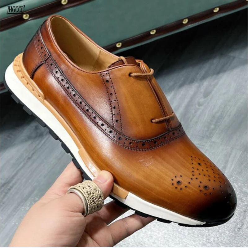 

New men's retro fashion leather shoes leather England casual single shoes Bullock tide shoes large size men's single shoes A21