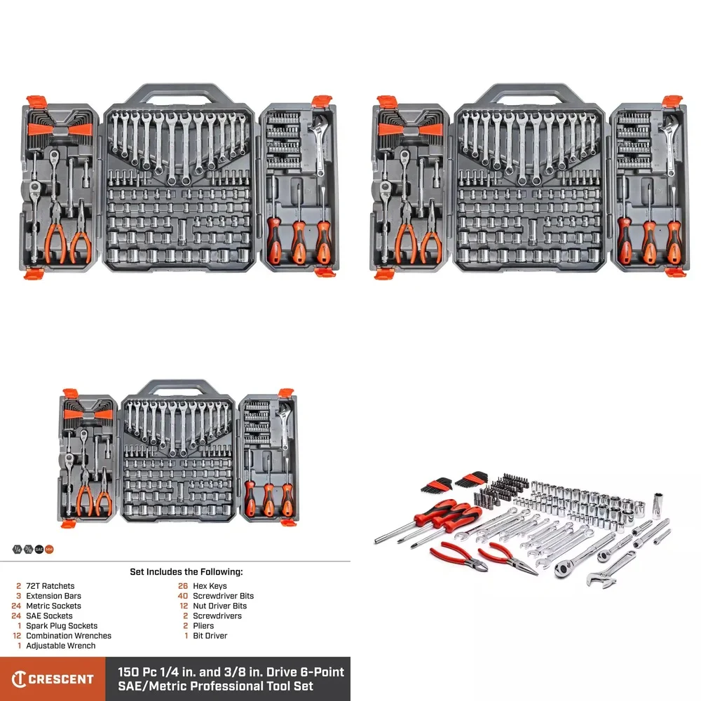 

Наборы ручных инструментов, 150 шт., набор инструментов для метрической механики SAE, 14 и 38 приводов, 6-точечный стандарт