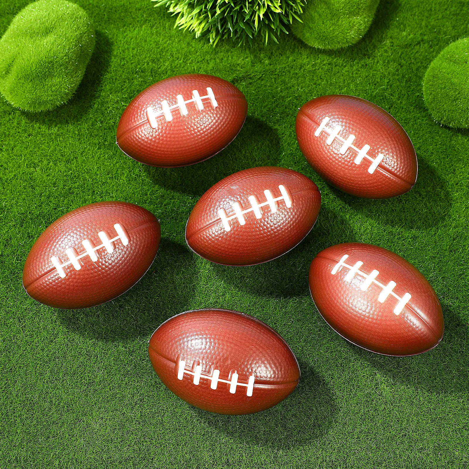 Mini Football Stress Balls 6 Pack Party Favors Sports Decorations Squeeze Toys for Kids and Adults