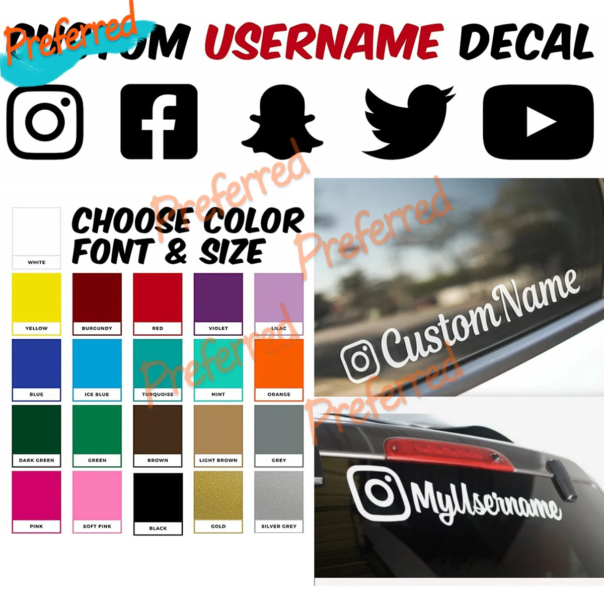 Autocollant personnalisé Instagram Facebook Youtube pour voiture, vitrine de magasin, pare-chocs, ordinateur portable, mur, 3 à 200 cm de long