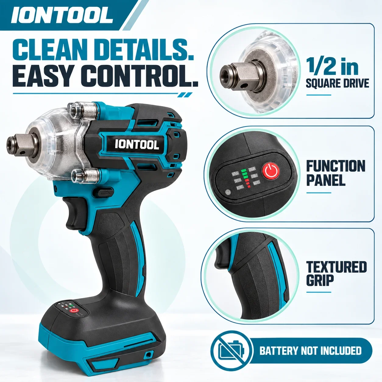 IONTOOL DTW285 Cordless Impact Wrench for Tire Rotation Brake Repair and Home Garage 350N 1/2 Inch 3500RPM Tool Only