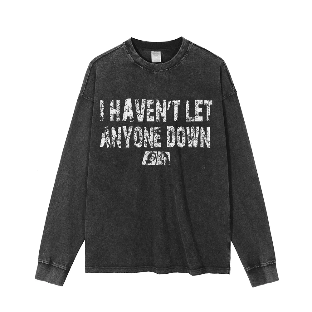 

Retro Oversized T-shirt Men High Quality Long Sleeve Letters Print Fashion Trend T Shirts Y2k Street Hip Hop Cotton Tops Tees