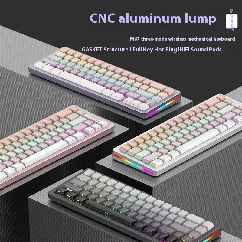 

2024 Xinmeng M67 Three-mode Mechanical Keyboard Finished Aluminum Customization Kit Gasket Hot-swappable Game Side Engraving