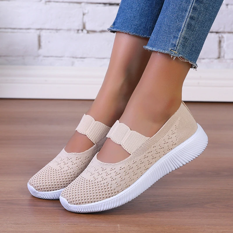 Rimocy Breathable Knitting Flats Shoes Women Slip-on Soft Bottom Sneakers Woman Summer Super Light Non-slip Casual Shoes 2024