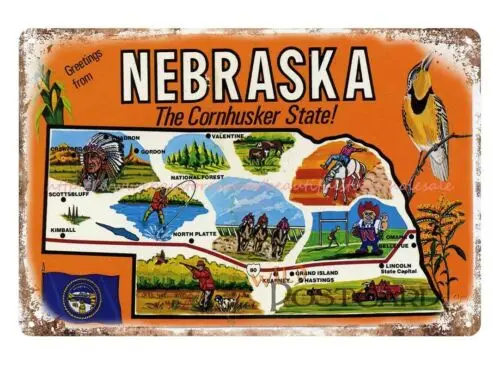 vintage style Greetings from Nebraska The Cornhusker State WILDLIFE tin sign