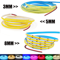 DC 12V COB Strip 320Leds/M Width 3MM 5MM 8MM White/Pink/Red/Yellow/Ice Blue/Green TV Backlight Flexible Ribbon Rope LED Light