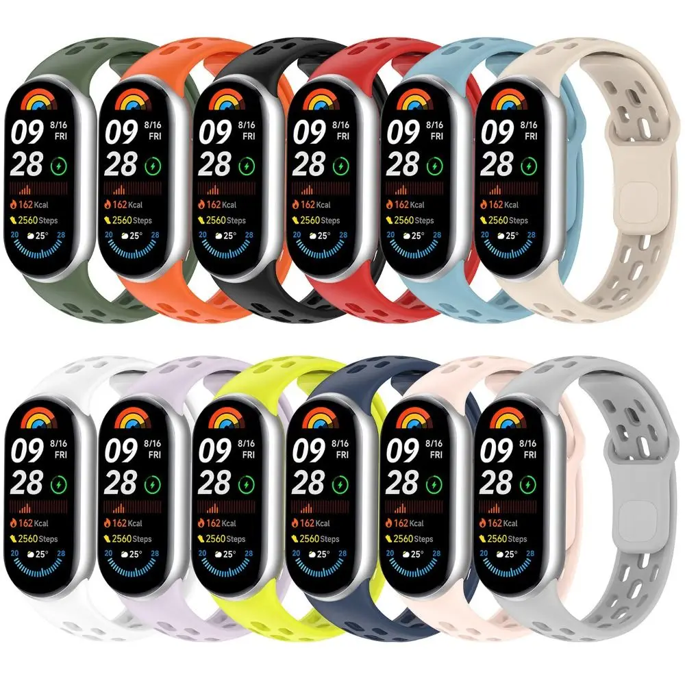 새로운 소프트 TPU 스트랩 교체 통기성 스마트 워치 밴드 액세서리 스포츠 팔찌 손목 밴드 벨트 (미 밴드 10 9 8 용)