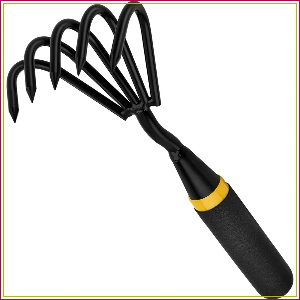 Ergonomic Stainless Steel Hand Rake and Weeder Tool
