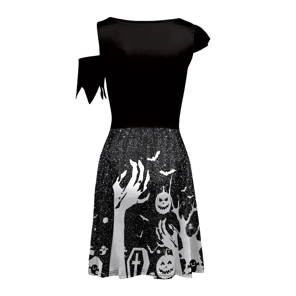 Halloween Women Sexy Gothic Skeleton Print Cosplay Vintage Dress Day of The Dead Party Role Playing Dress Up Female