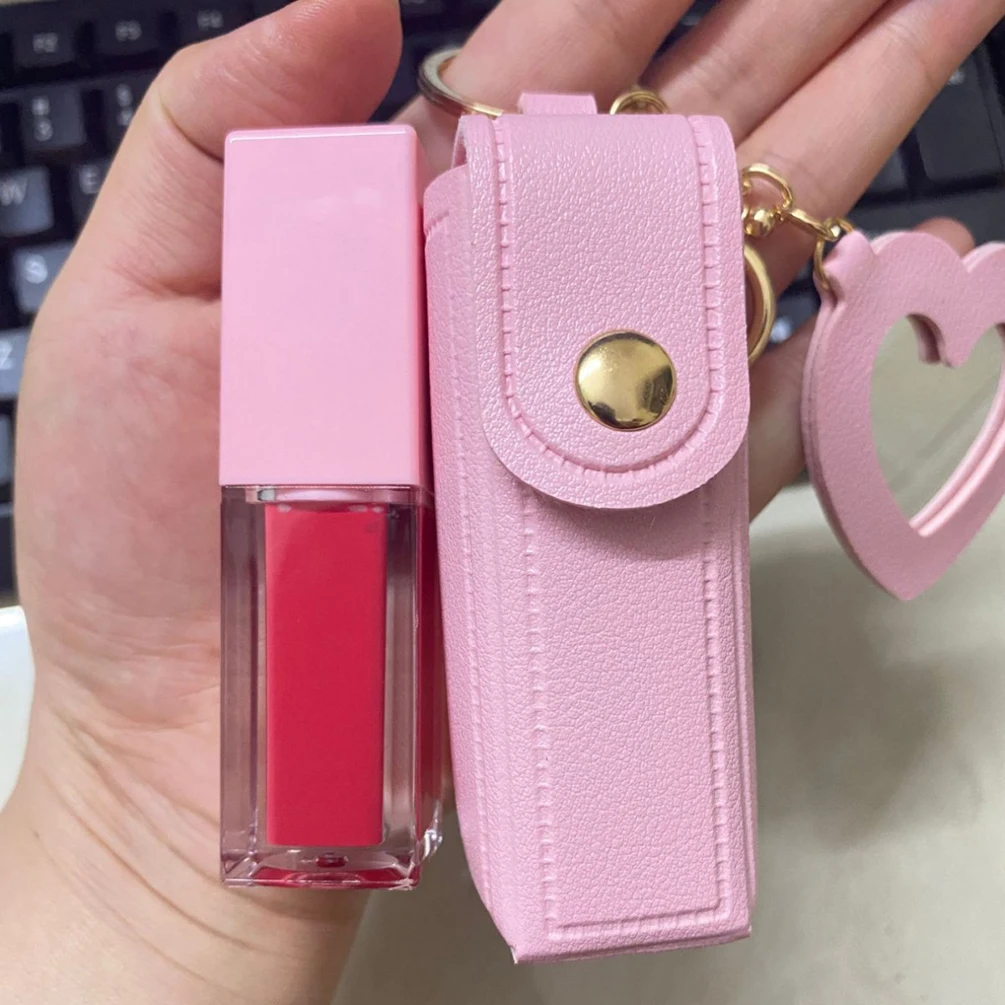 Lucidalabbra/olio per labbra con pendente a specchio in pelle PU Pigmento per etichetta privata Idratante a lunga durata Logo personalizzato Trucco all'ingrosso