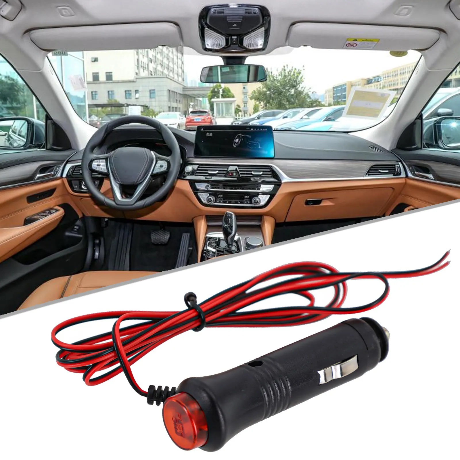 

1.5m Male Car-Cigarette-Lighter Socket Power Plug Adapter On Off Switch Fuse 12V 24V Cigar-Lighter Power Cord Wire Adapter