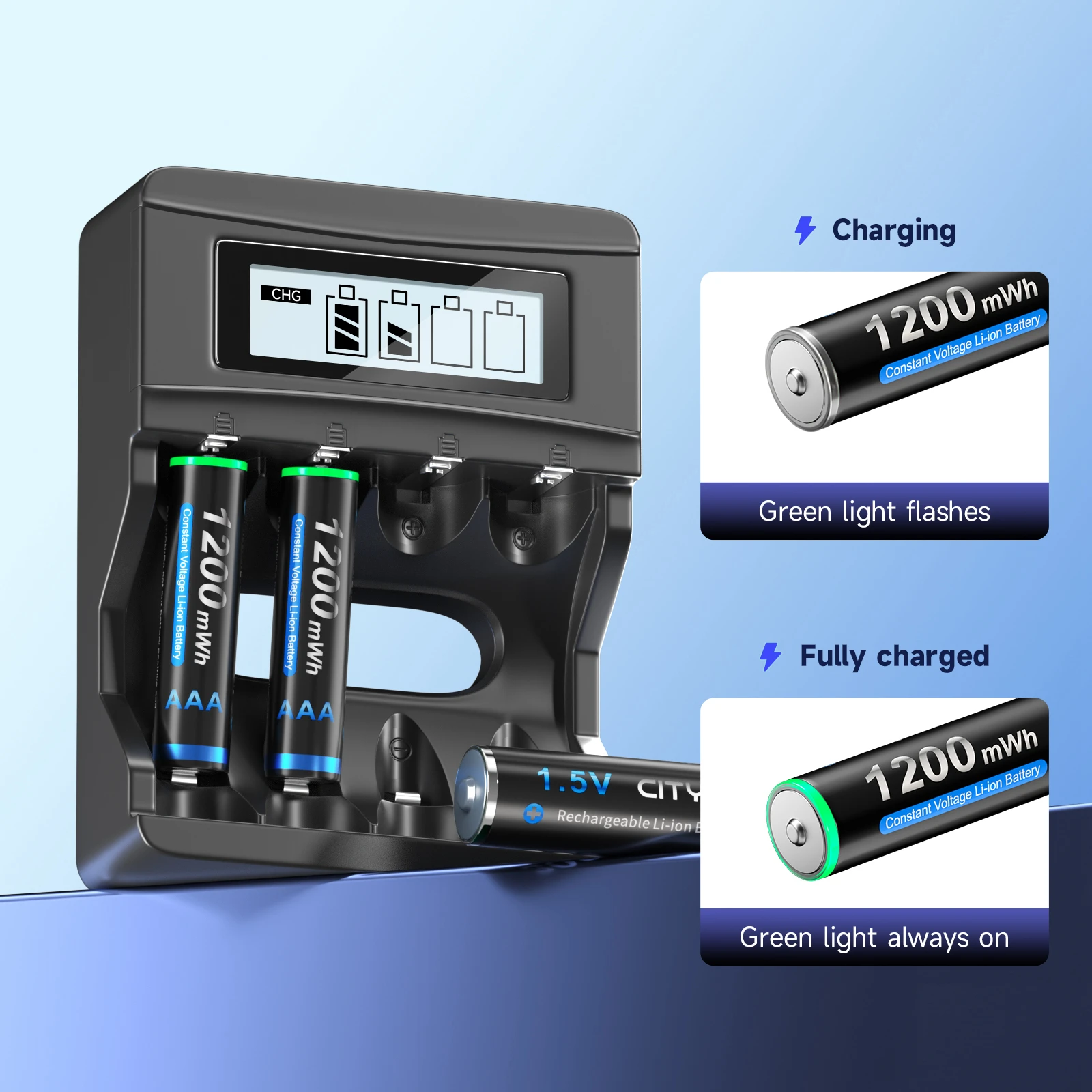 Ciyork 3000mWh 1.5V akumulator AA + 1200mWh 1.5V akumulatory AAA 1.5v aa aaa akumulator litowo-jonowy + ładowarka LCD