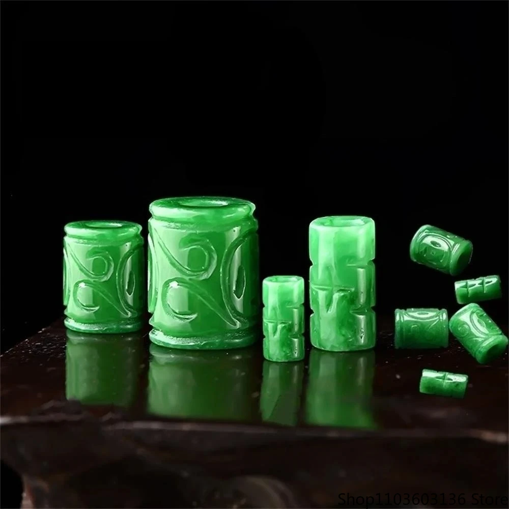 Natural Emerald Jade Carved Loose Beads Diy Jewelry Accessories Charms Bracelet Fashion Souvenir Engraver Exquisite Holiday Gift