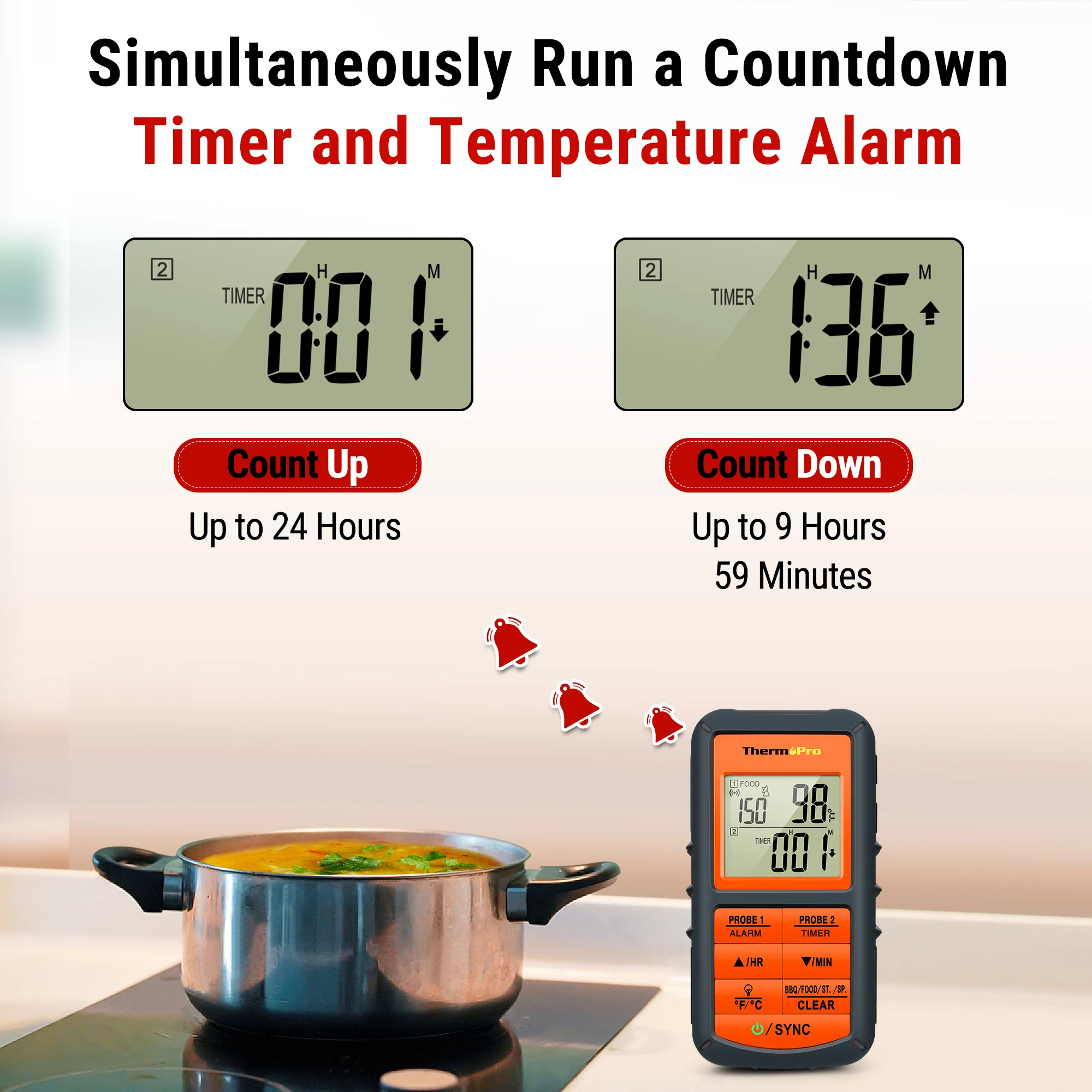 ThermoPro TP-08C Wireless Meat Thermometer Dual Probe Digital Remote BBQ Grill Smoker Oven Food Cooking Temperature Alarm Timer view 4