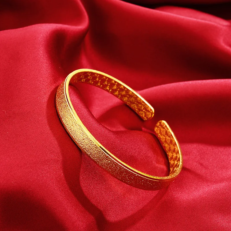 

Noble AU999 gold jewelry 24K pure gold ladies bracelet open ancient thick frosted bracelet bracelet for goddess gift