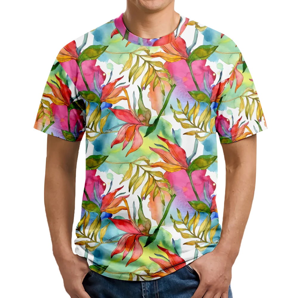 Mens Hawaiian T-shirt Tropic Floral Palm Leaf Graphic T Shirt For Men Clothing Casual 3D Print Plant T-shirt Women Short Sleeve