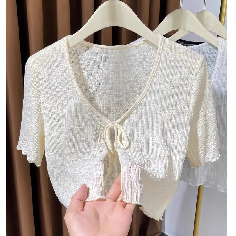 

plus Size Ice Silk Lace Belted oulder Wrap Sun Protection Women's Outerwear with Skirt ort Sve Open Cardigan Jaet