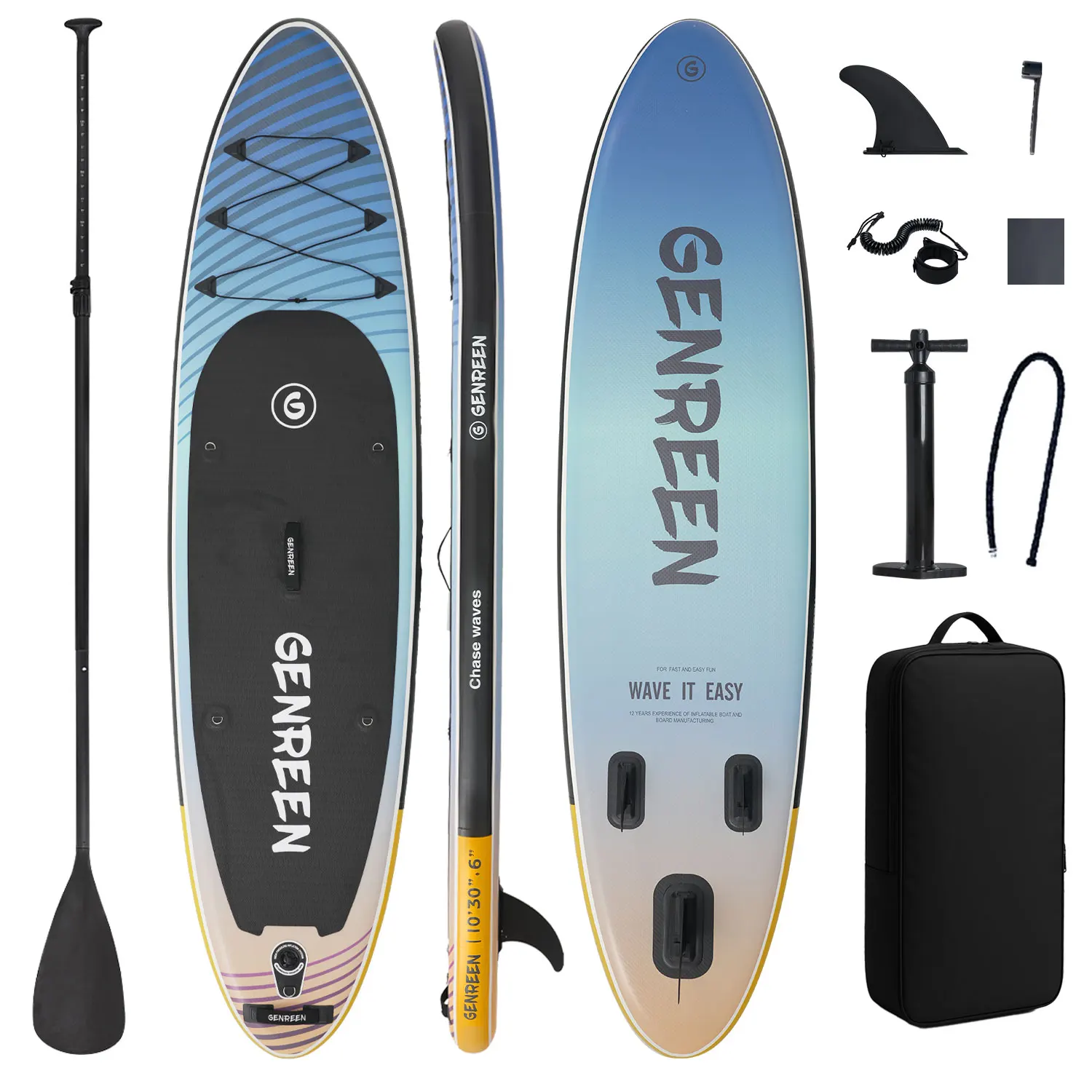 Aufblasbares SUP-Paddleboard im Farbverlauf-Design, Outdoor-Wasserstation-Board 305 * 76 * 15 cm, für Frauen und Anfänger geeignet, ist ein tragbares Stationboard, das für Wasser-Yoga, Fitness und