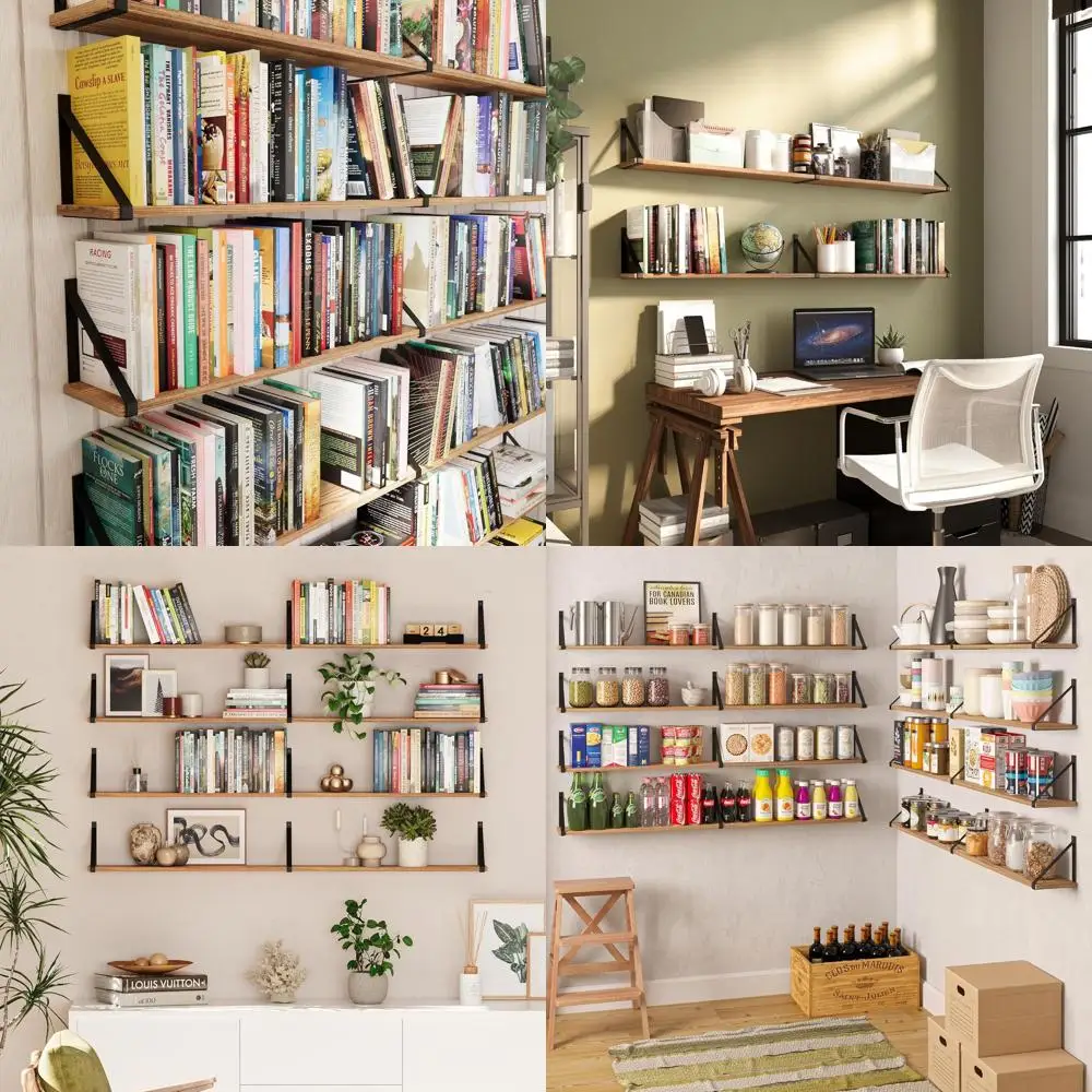 

54x6 Wooden Floating Wall Shelves for Living Room, Burnt Wood Set of 2