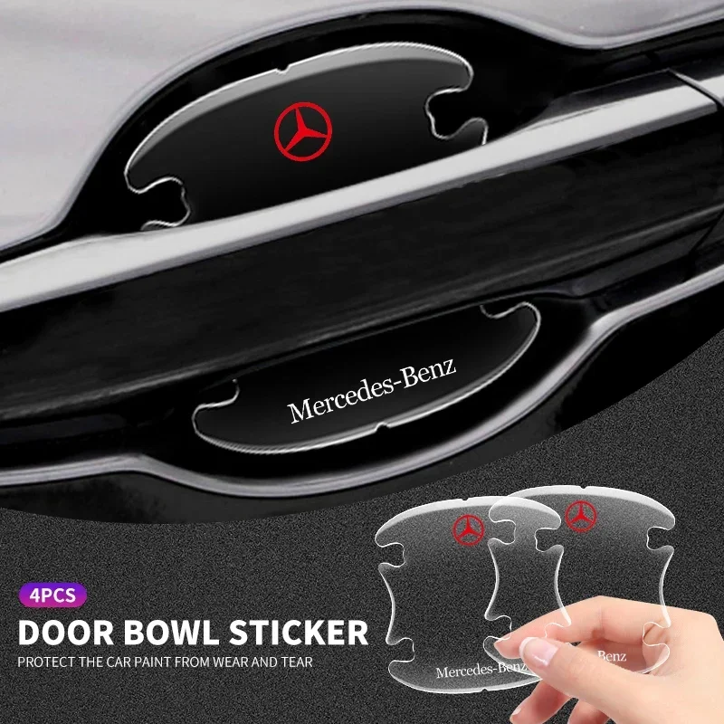 

4 шт. прозрачные защитные пленки для ручек дверей автомобиля, наклейки против царапин для Mercedes Benz A B C S Class AMG GLA