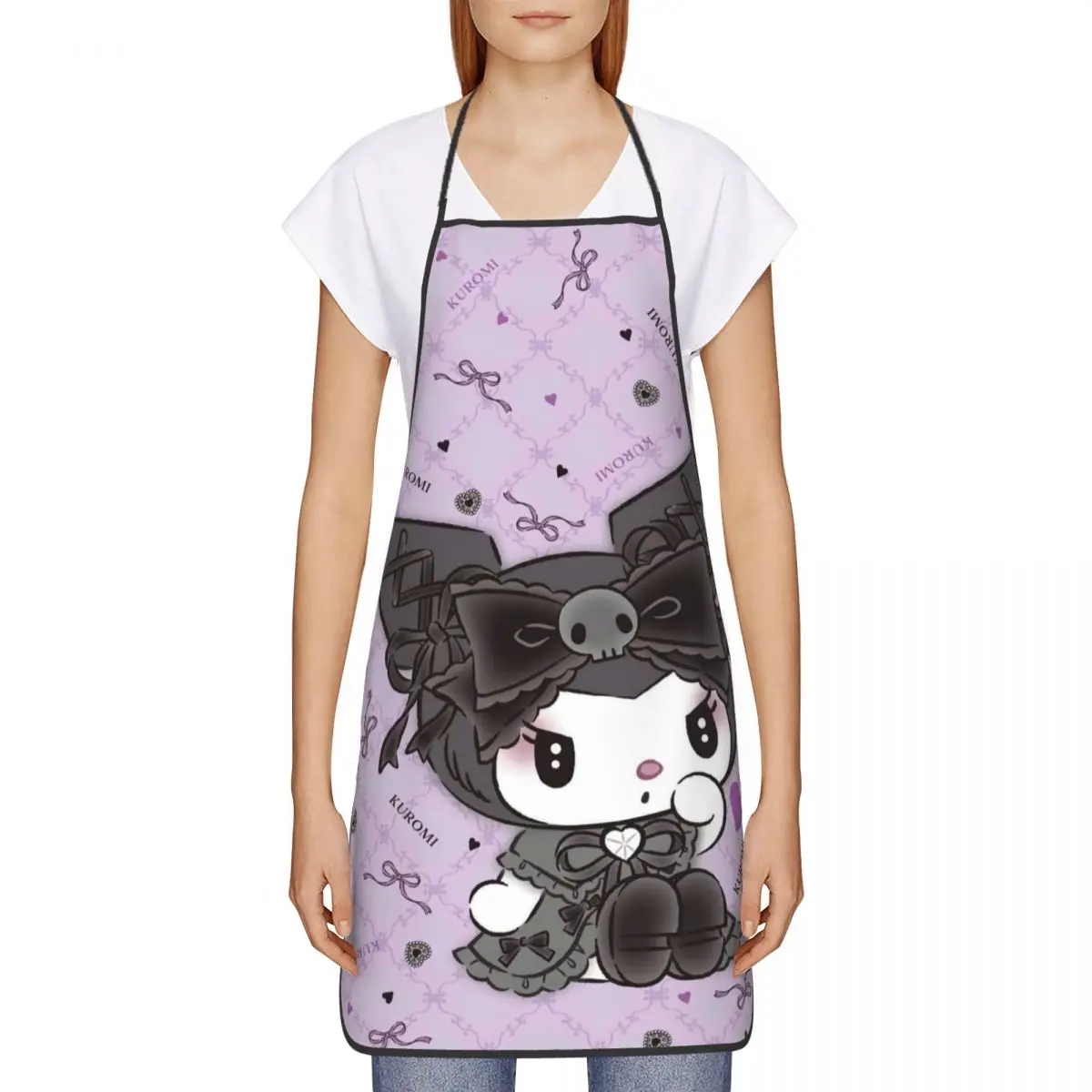 Custom Kuromi Cartoon Funny Aprons Men Women Adult Unisex Kitchen Chef Bib Tablier Cuisine Cooking Baking Gardening