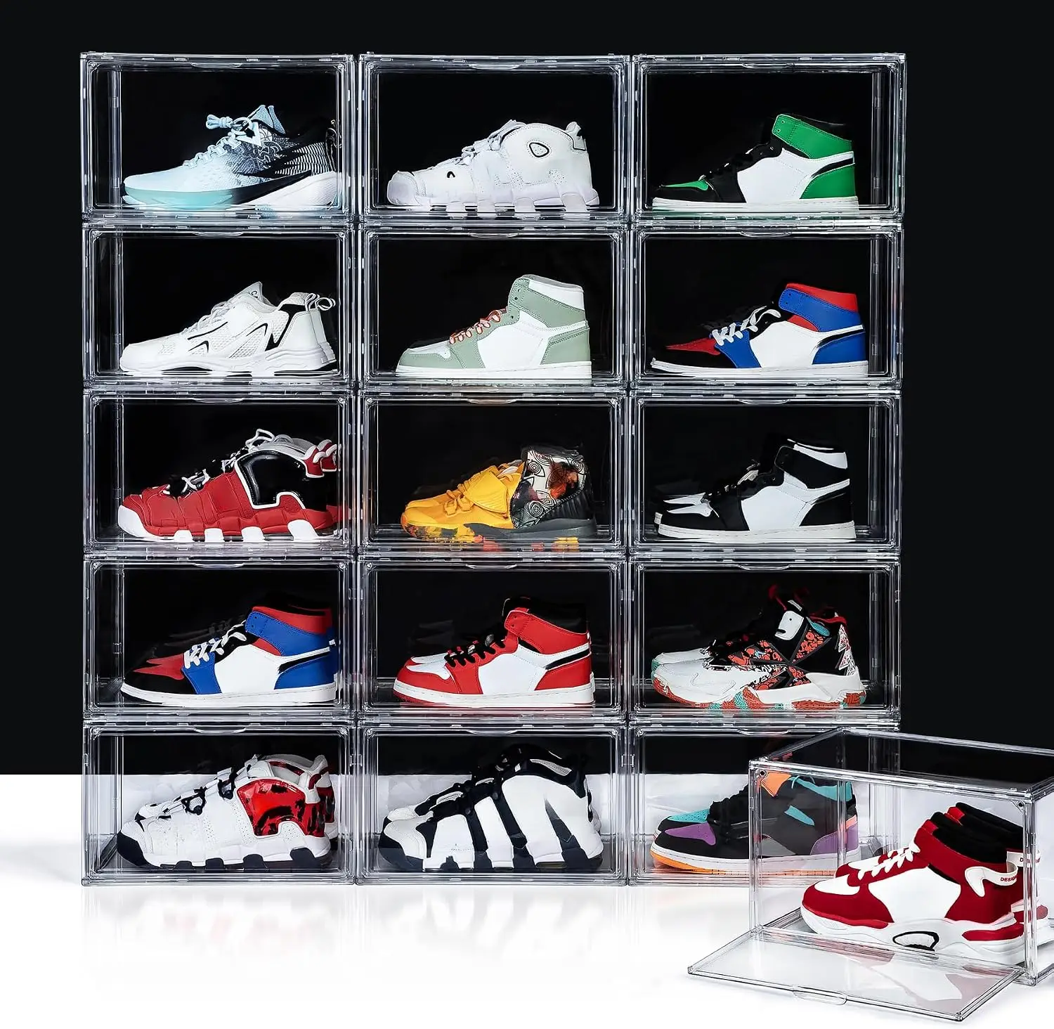 12 Pack Shoe Boxes, Acrylic Clear Boxes,360°Clear Plastic Stackable Display Box, Larger Storage Boxes, Conta