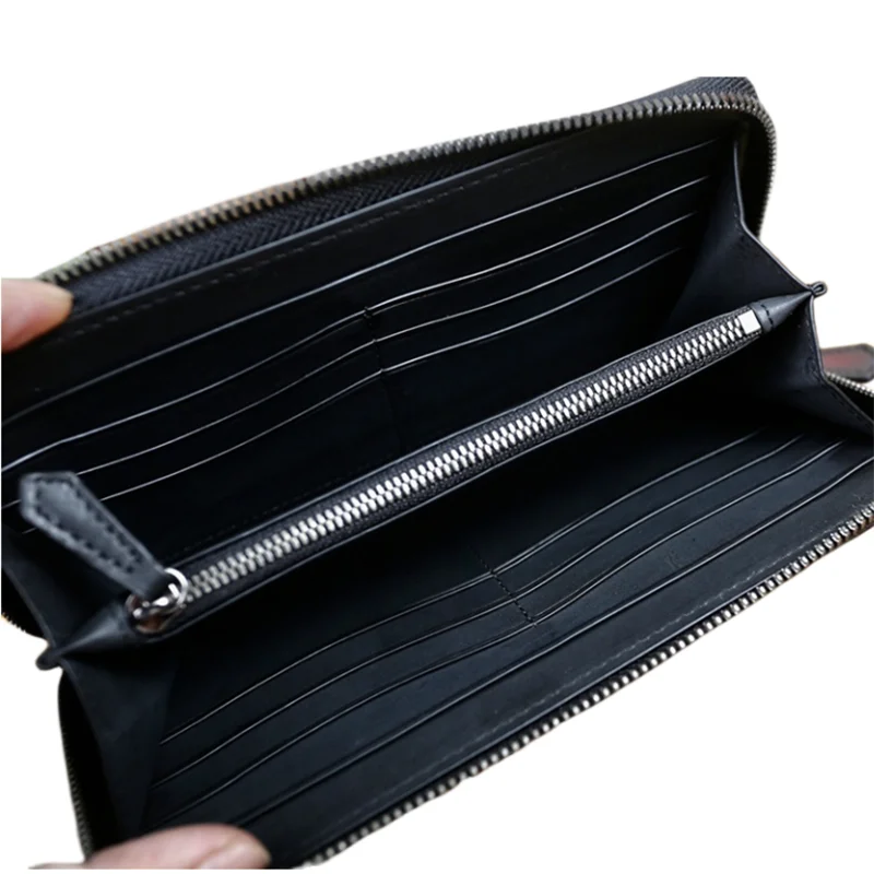 DIMY 2023 Men Wallet Vintage Style Business Card Genuine Leather Handmade Wallets Long Large Wallet Male Purses Handbag Gifts