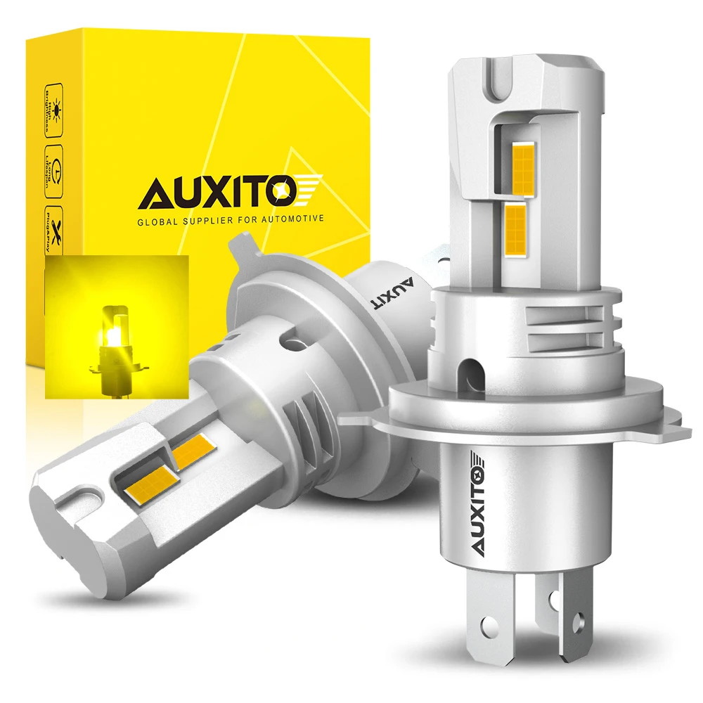 AUXITO 2Pcs H4 LED Yellow Low High Light LED Lights H4 Hi/Lo Beam Headlight Bulb Mini Size Design Wireless For Car Lamp CSP Chip