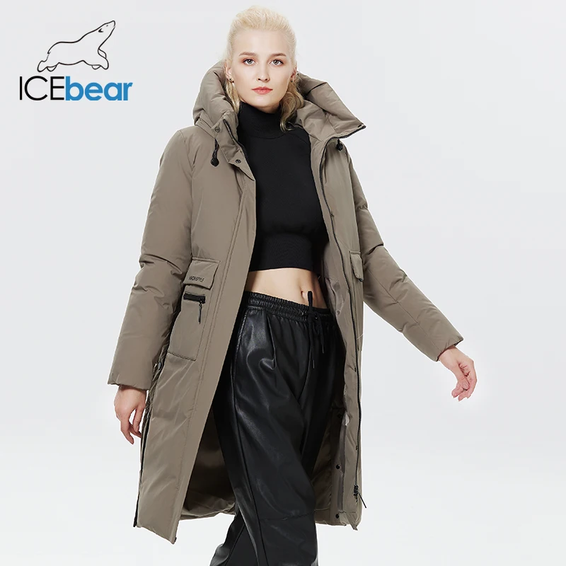 ICEbear 2023 Winter Women Jacket Long Cotton Big Pockets Ladies Coat Women\'s Thickened Warm Parka GWD22578-1D