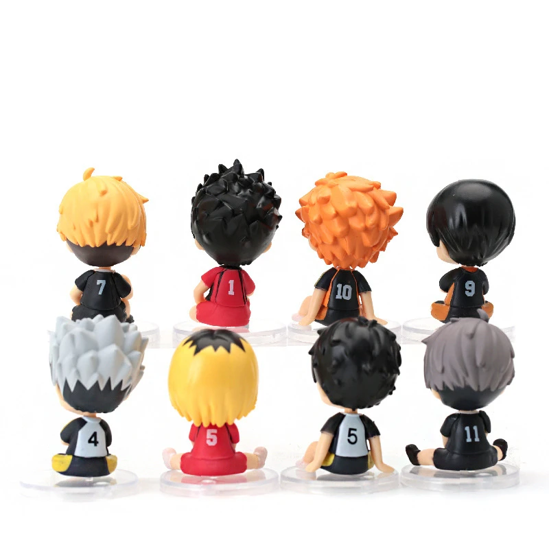 8 Pcs/Lot Haikyuu Q Ver. Volleyball Hinata Shoyo Sugawara Koushi Oikawa Tooru Model Figures Sitting Stands Ornaments Gifts