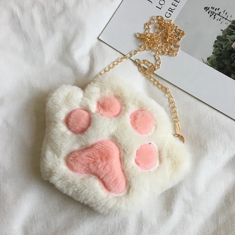 

Cute Bear Paw Girls Chain Zipper Shoulder Bag Lovely Children's Soft Plush Coin Purse Baby Boys Accessories Small Crossbody Bags