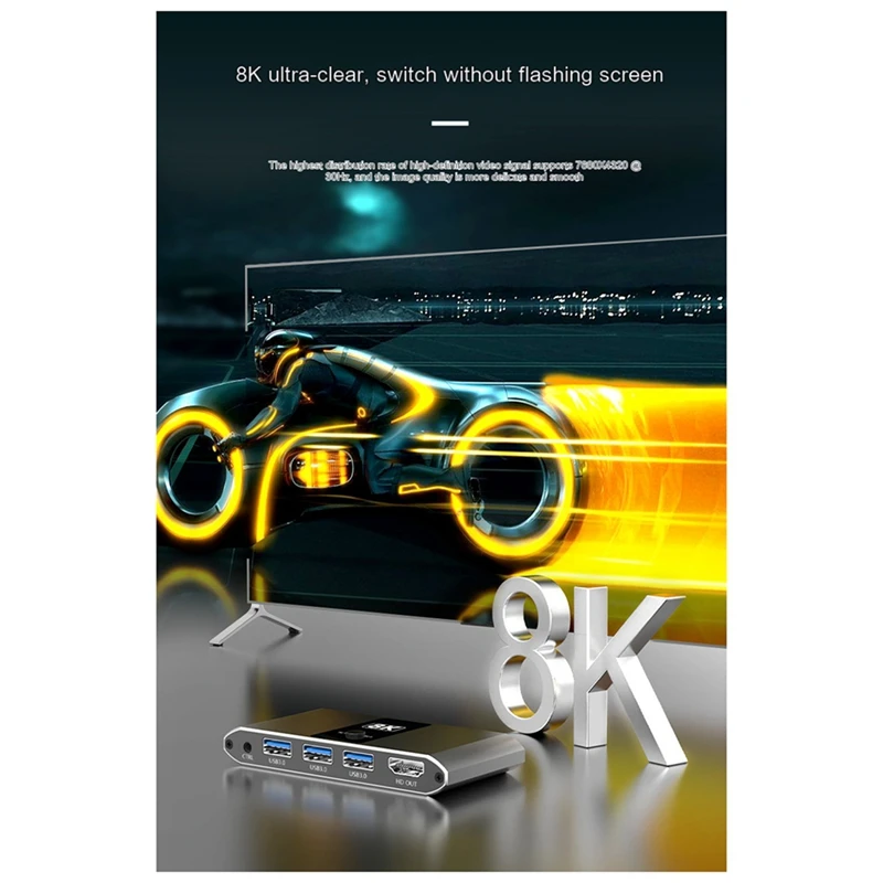 KVM Switch 8K Ultra-Clear Screen Switch 2-In And 1-Out -Compatible Switch 4K120hz Line Control Switch HD Durable Easy To Use
