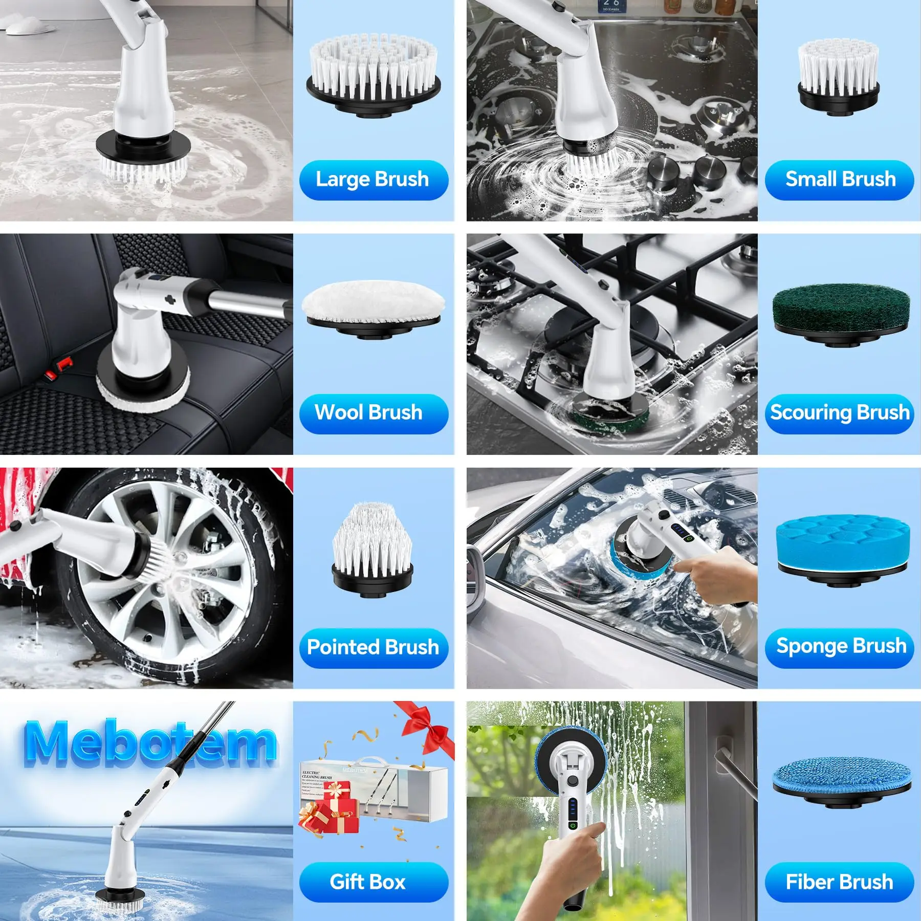 Cordless Electric Spin Cleaning Brushes Sustainable Stainless Steel with Plastic Handle Waterproof Cleaning Supplies