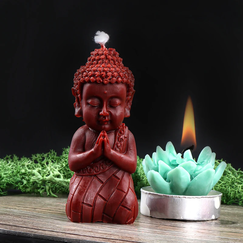 3D Buddha Monk Lotus Flower Candlestick Silicone Candle Mold Handmade Aromatherapy Plaster Resin Making Mould Home Decor