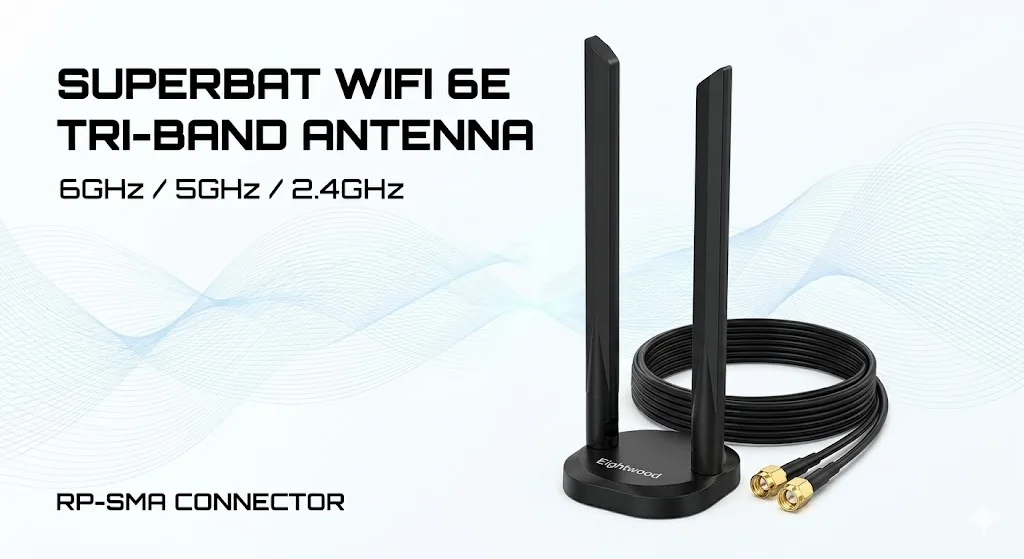 

Superbat WiFi 6E Трехдиапазонная 6 ГГц 5 ГГц 2,4 ГГц RP-SMA Базовая антенна с магнитным креплением для ПК Настольный компьютер Материнская плата Wukong Game PC