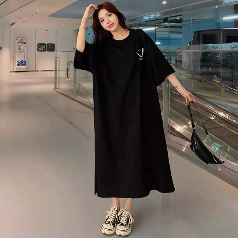 Vestido de verano para mujer, nuevo, camiseta de manga corta, holgado, largo hasta la rodilla 4