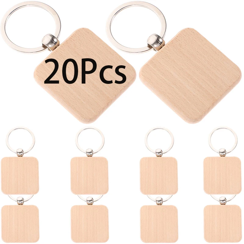 

20Pcs Square Wooden Keychains Blank Wooden Key Chain Wood Keychain Supplies for Craft Party Home Decoration Christmas Pendant