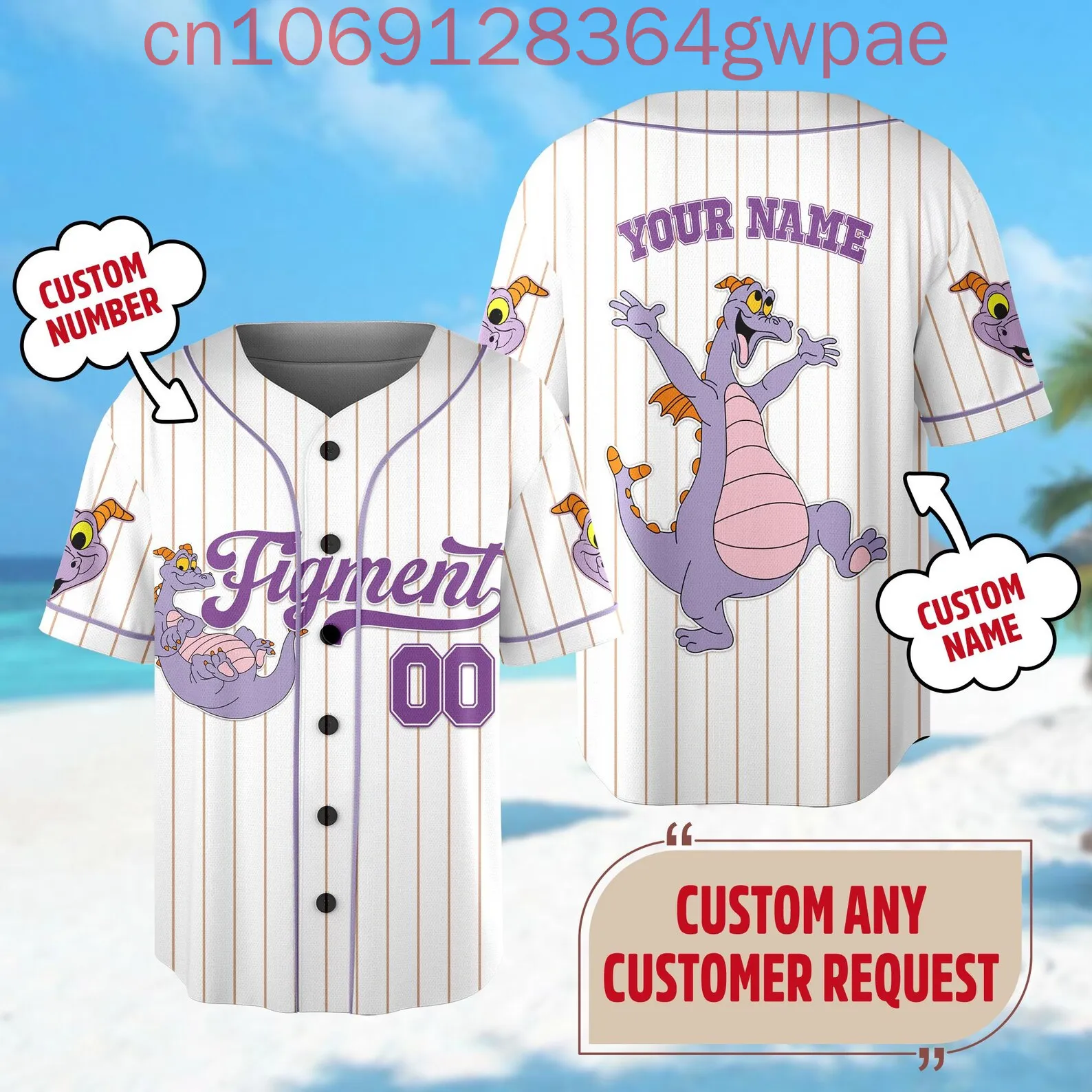 Custom Disney Figment Little Spark Baseball Jersey Men's Womens Kid's Baseball Uniform Summer Casual Short Sleeve Baseball Shirt