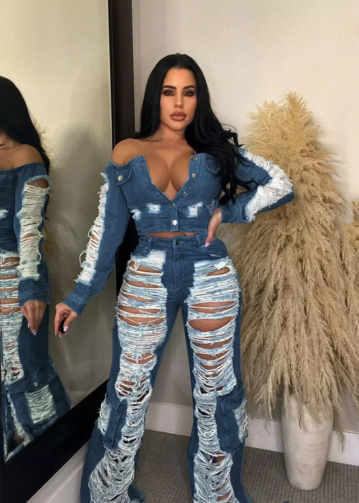 Casual Denim Women Fashion Stretch Jeans Women High Waist Streetwear Pencil Pant Trousers Ripped Jeans for Women Bottom Clothing