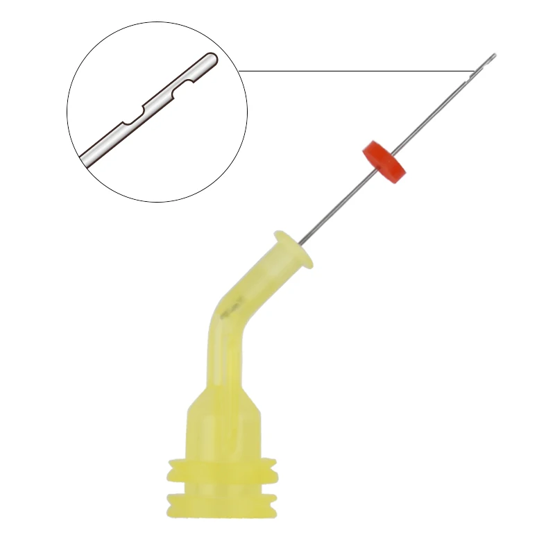 Punta dell\'ago endo per irrigazione dentale curva, riutilizzabile, doppio foro laterale per la pulizia del canale radicolare, siringa, denti