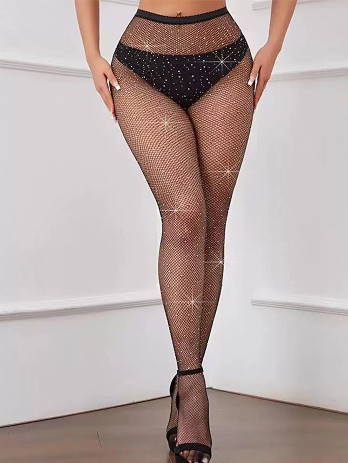 1 قطعة المرأة السوداء لامعة غرامة شبكة جوارب طويلة الترتر حجر الراين تصميم رقيقة جدا سليم صالح موضة مثير نمط شبكة صيد السمك الجورب