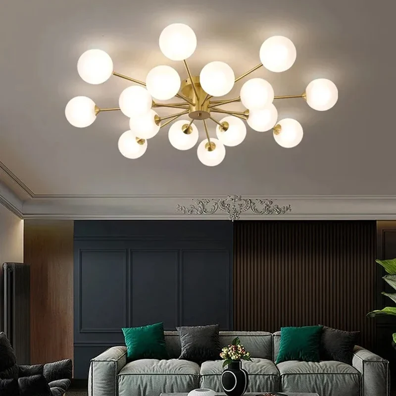 

All Copper Modern Luxury Glass Ball Gold Ceiling Lamp LED for Living Room Study Bedroom Restaurant Atmosphere Top Hanging Light