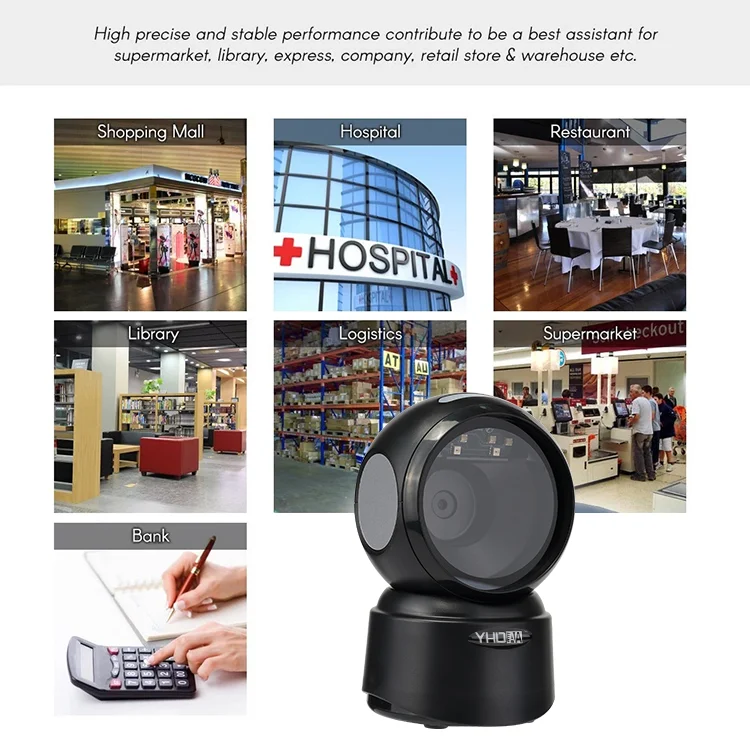 Hands-Free 1D 2D Desktop Barcode Scanner QR Barcode Reader Support Screen Scanning Platform Scanner For Retail Store Bookstore