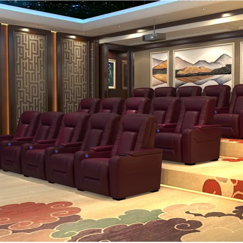 Modern Simple Functional Seat Home Theatre Video Room Top-Layer Cowhide Electric Combination Sofa And Chair